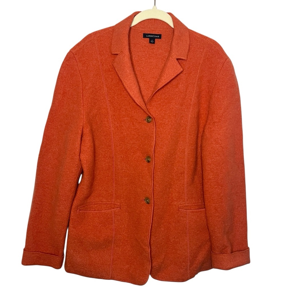 Lands' End Women's 100% Wool Vibrant Coral/Orange Fall Blazer Size 16